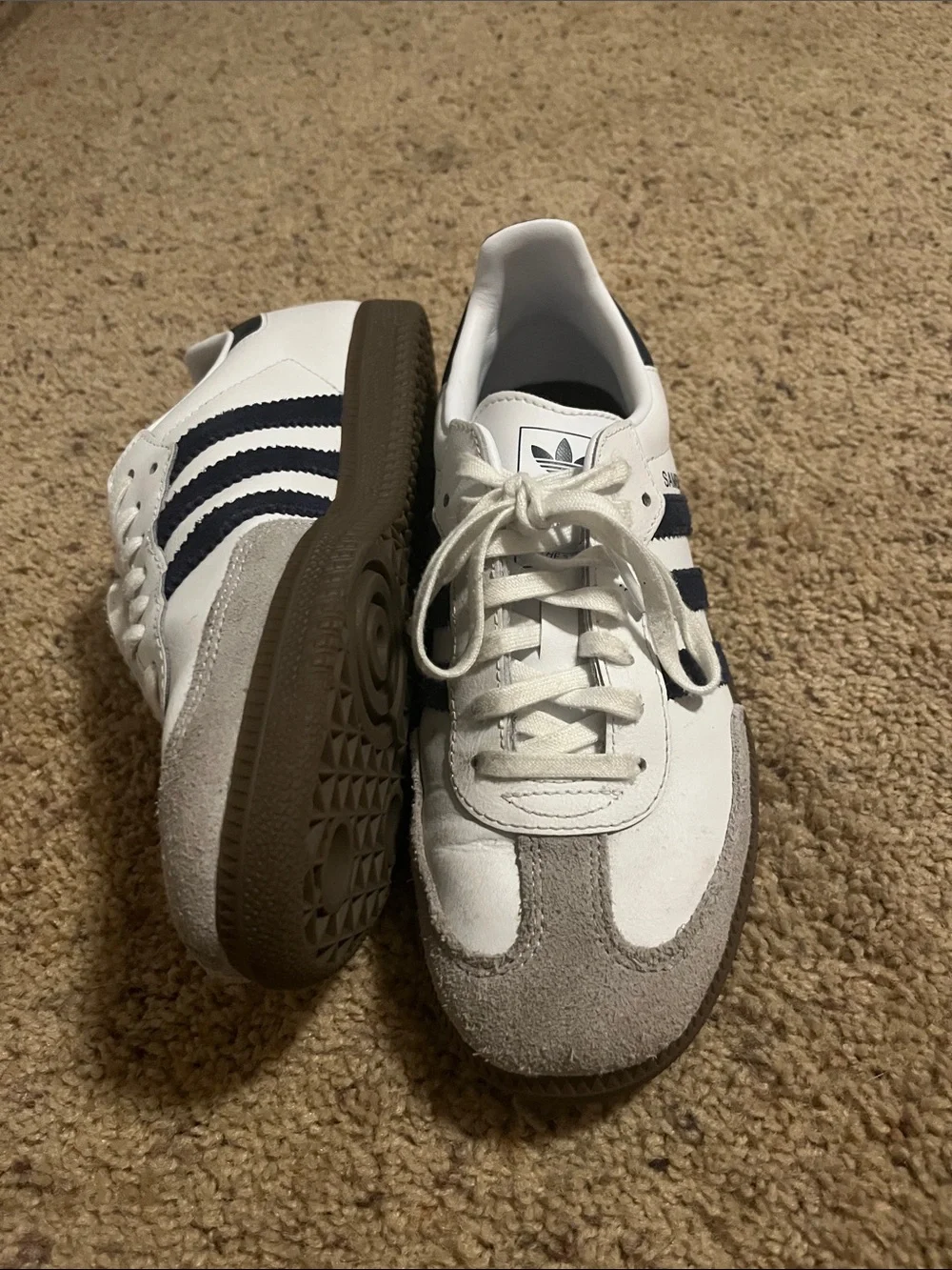 Boys Adidas Samba OG Shoes White/Dark Blue/Gum